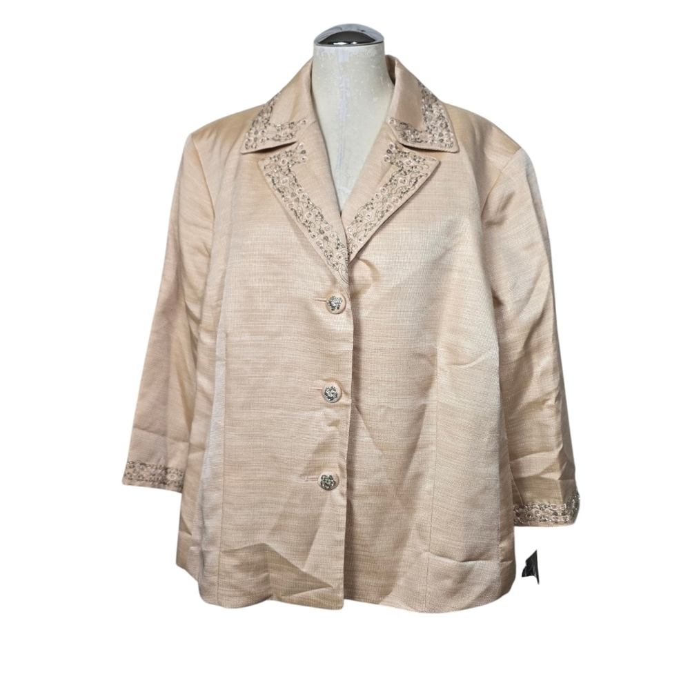 NWT Kasper Ocean View Eve Peach Beaded Blazer 24W